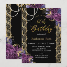 Vintage Lila Blommigt Antique Guld Snöre födelseda