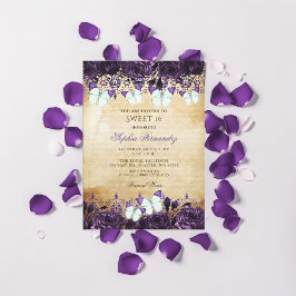 Vintage Lila Blommigt Butterfly Sweet 16 Inbjudningar