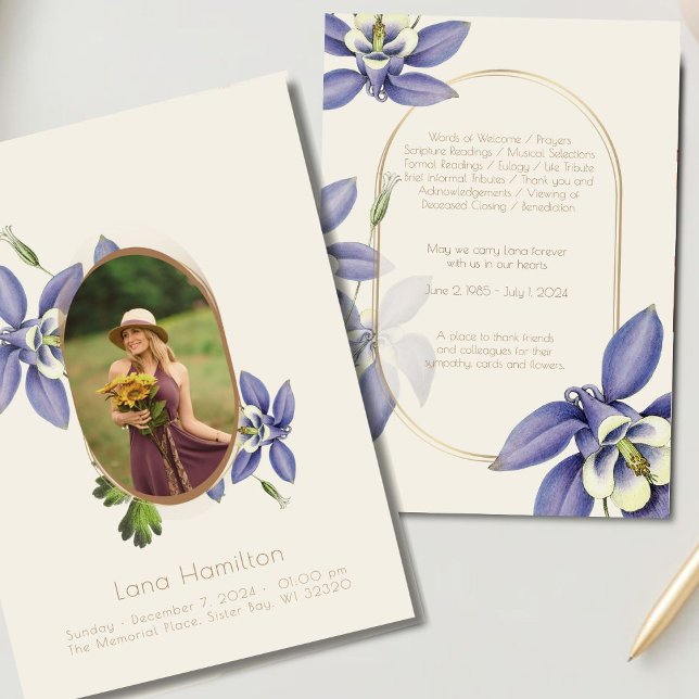 Vintage Lila Blommigt Foto - begravningsprogram Inbjudningar (Skapare uppladdad)