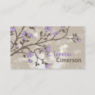 Vintage lila blommor blommigt grunge taupe visitkort