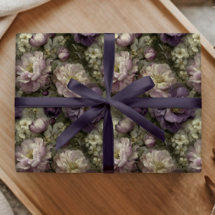 Vintage lila blomstermönster med peonier, mjukt ro presentpapper