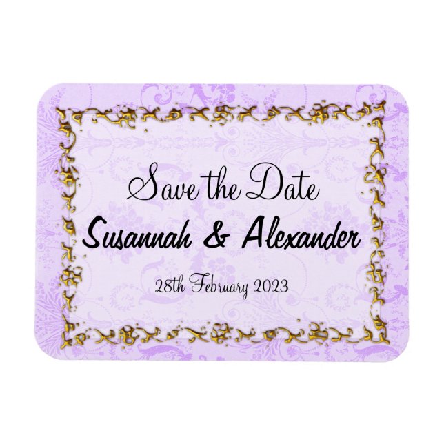 Vintage Lila Boho Damask Spara datum Magnet (Horisontell)