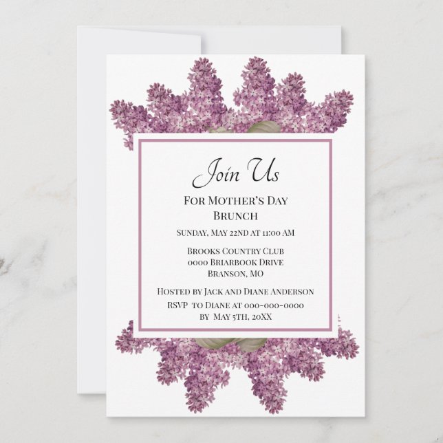 Vintage lila botanisk mor-dagsbrunch inbjudningar (Framsida)