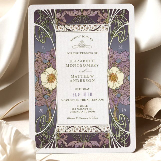 Vintage Lila Bröllopsinbjudningar Art nouveau Inbjudningar (Skapare uppladdad)