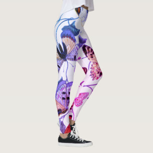 Vintage Lila Butterfly och månmålning Leggings