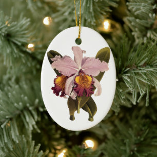 Vintage lila Cattleya orkidé, tropiska blommor Julgransprydnad Keramik