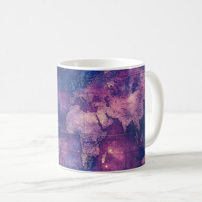 Vintage Lila Celestial World Map (10) Kaffemugg (Framsida höger)