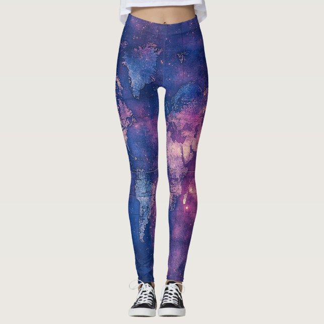 Vintage Lila Celestial World Map (10) Leggings (Framsida)