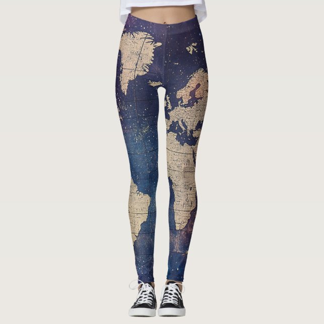 Vintage Lila Celestial World Map (11) Leggings (Framsida)