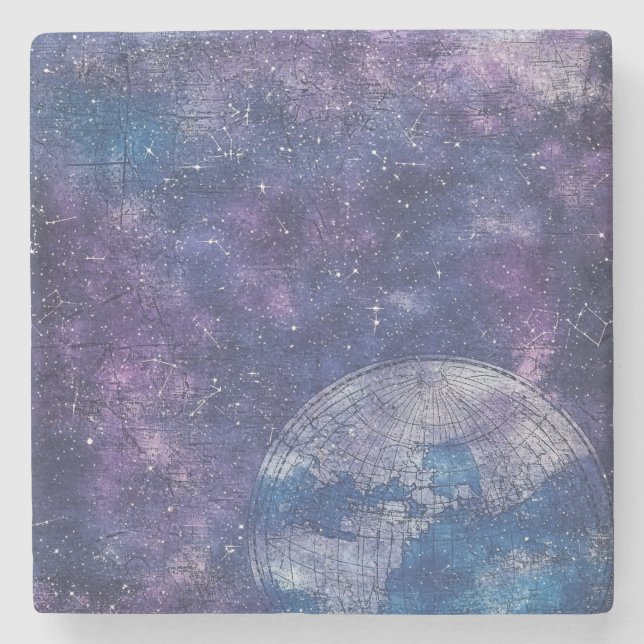 Vintage Lila Celestial World Map (12) Stenunderlägg (Framsidan)