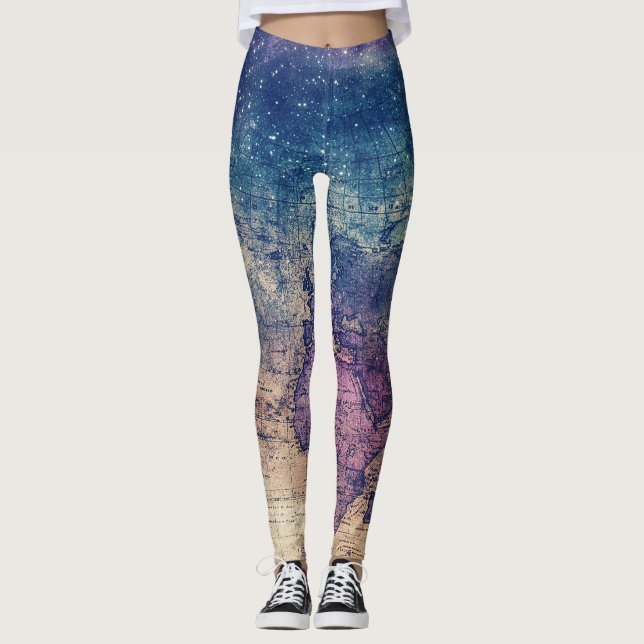 Vintage Lila Celestial World Map (13) Leggings (Framsida)