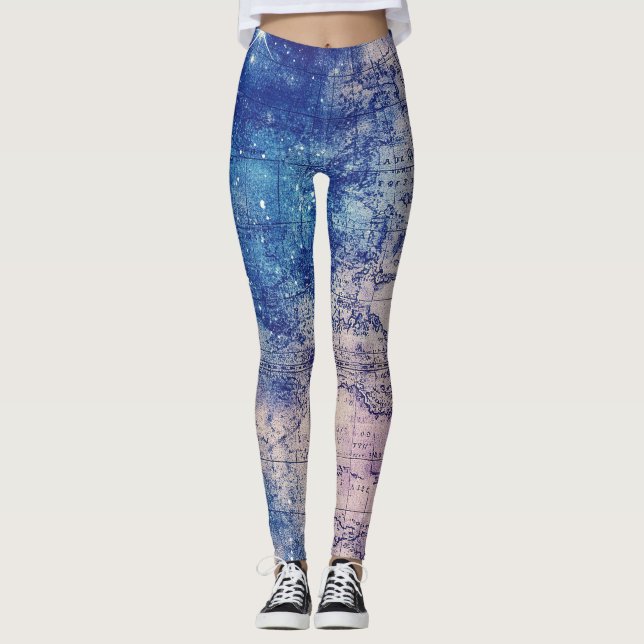 Vintage Lila Celestial World Map (14) Leggings (Framsida)