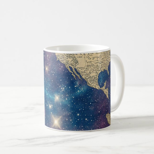 Vintage Lila Celestial World Map (6) Kaffemugg (Framsida höger)