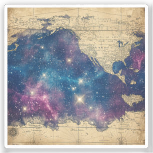 Vintage Lila Celestial World Map (6) Klistermärken