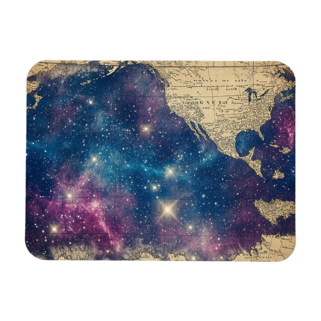 Vintage Lila Celestial World Map (6) Magnet (Horisontell)