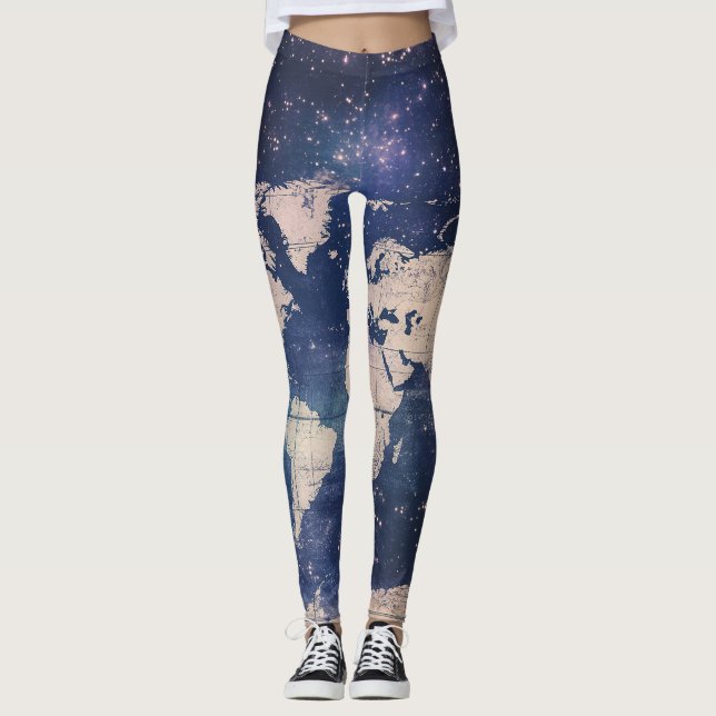 Vintage Lila Celestial World Map (8) Leggings (Framsida)