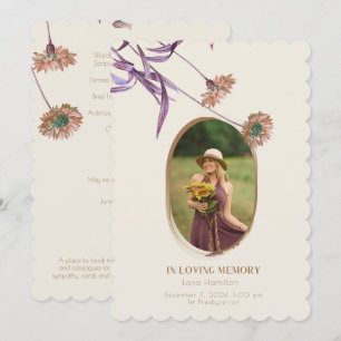 Vintage Lila Cream Blommigt Photo Funeral Program