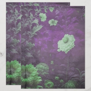 Vintage Lila & Cream Blommigt Skrapbok Papper