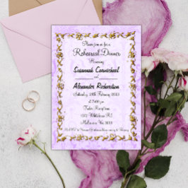 Vintage Lila Damask Wedding Rehearsal Inbjudningar
