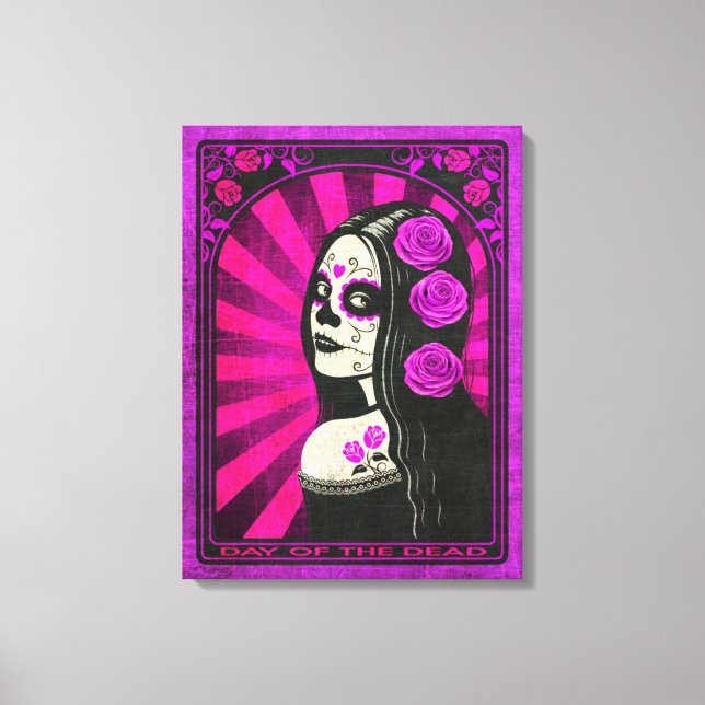 Vintage Lila Day of the dead Girl Canvastryck (Framsida)