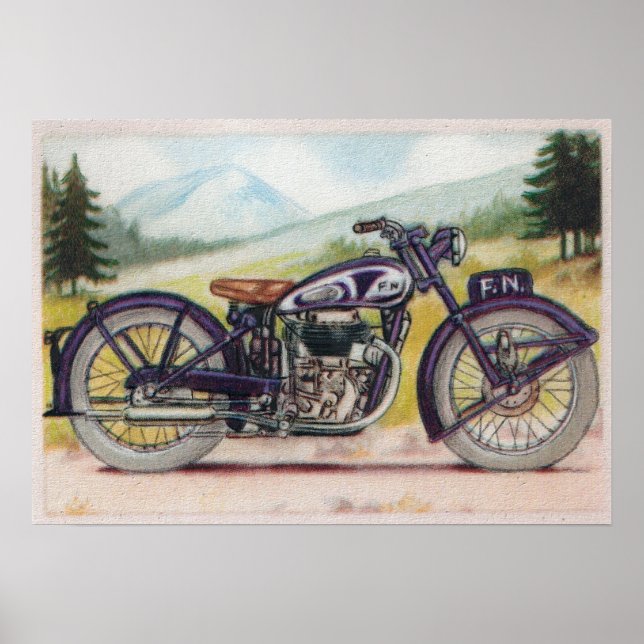 Vintage Lila F.N. Motorcycle Print Poster (Framsidan)