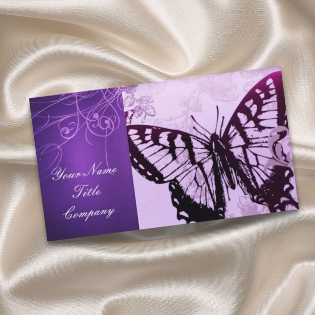 Vintage Lila-fjärilsswitchar mode Visitkort (Vintage Purple butterfly swirls fashion Business Card)