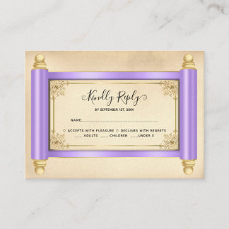 Vintage lila guld rulle elegant Quinceañera RSVP Tilläggskort