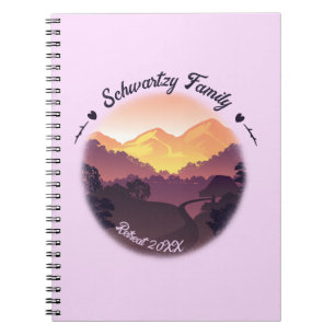 Vintage Lila Gult Farmhouse Mountain Sunset Anteckningsbok