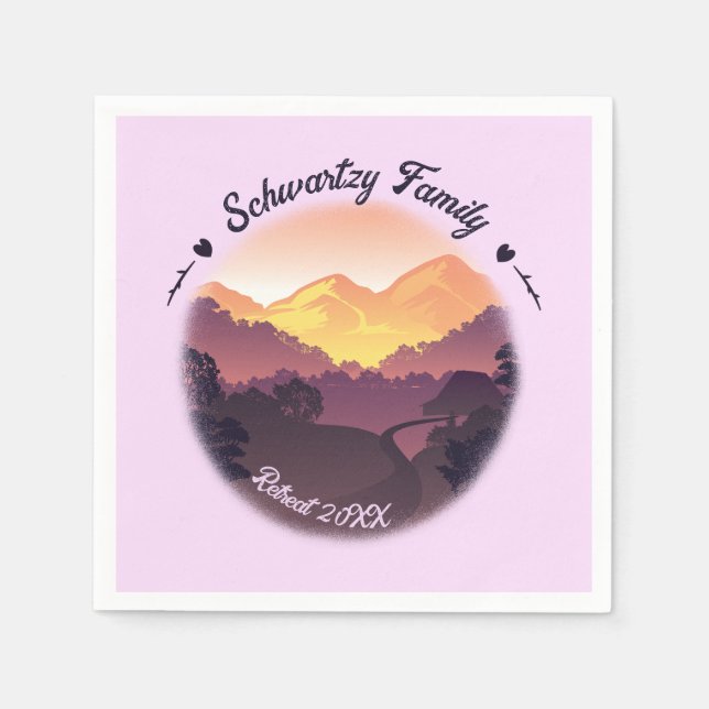 Vintage Lila Gult Farmhouse Mountain Sunset Pappersservett (Framsidan)