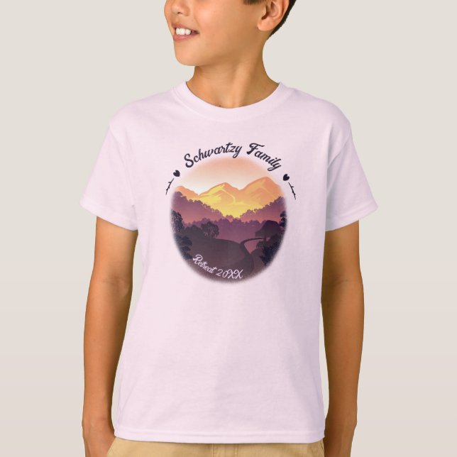 Vintage Lila Gult Farmhouse Mountain Sunset T Shirt (Framsida)