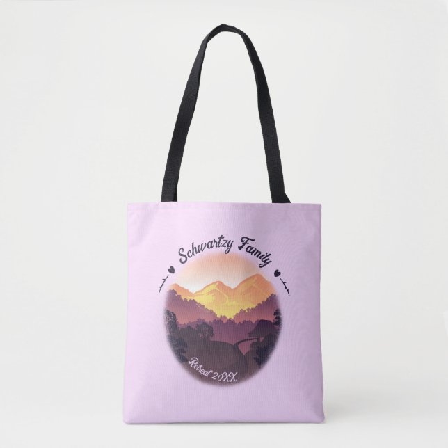 Vintage Lila Gult Farmhouse Mountain Sunset Tygkasse (Framsida)