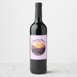 Vintage Lila Gult Farmhouse Mountain Sunset Vinflaska Etikett