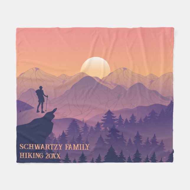 Vintage Lila Gult Hike Mountain Sunset Fleecefilt (Framsidan (Horisontell))