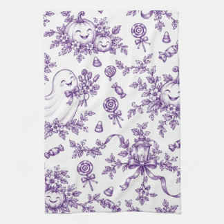 Vintage lila Halloween Toile-mönster Söta spöken Kökshandduk