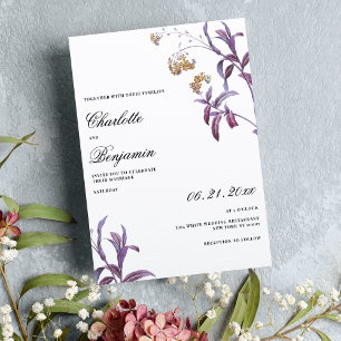 Vintage lila lavendel apelsin blad blommande bröll inbjudningar