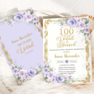Vintage Lila Lilac Blommigt 100: e födelsedagen Lo Inbjudningar