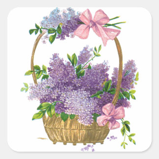 Vintage Lila Lilacs Antique Flower Bouquet Fyrkantigt Klistermärke