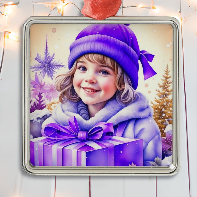 Vintage Lila Little Girl Personlig Julgransprydnad Metall (Skapare uppladdad)