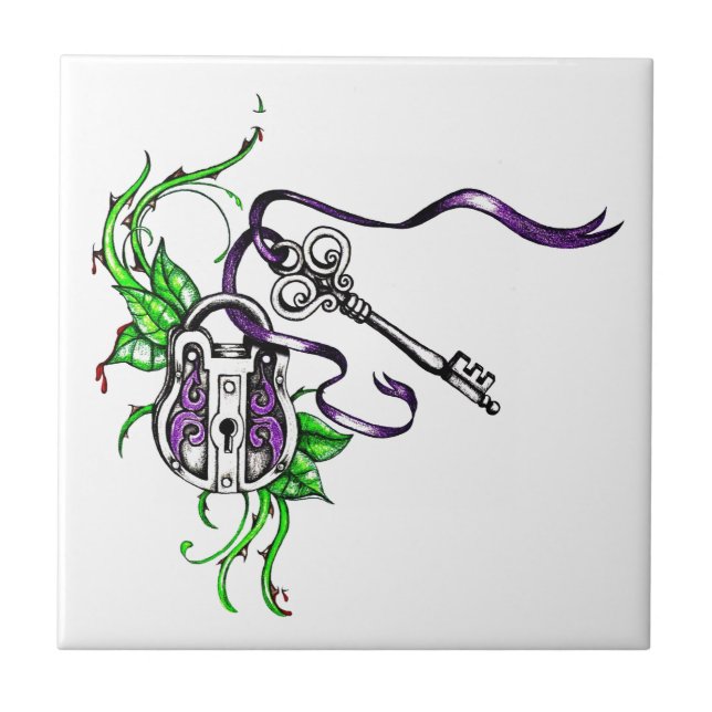 Vintage lila Lock och Nyckel design Kakelplatta (Framsidan)