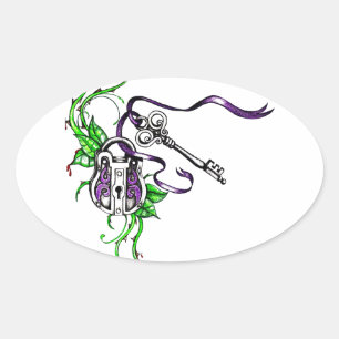 Vintage lila Lock och Nyckel design Ovalt Klistermärke