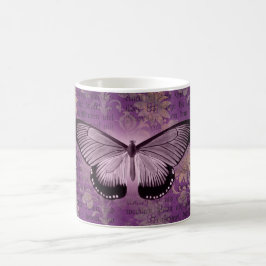 Vintage Lila Moth och Blommigt Ephemera Kaffemugg