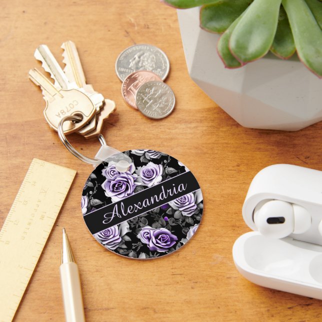 Vintage lila och grå rosmonogram nyckelring (Skrivbord)