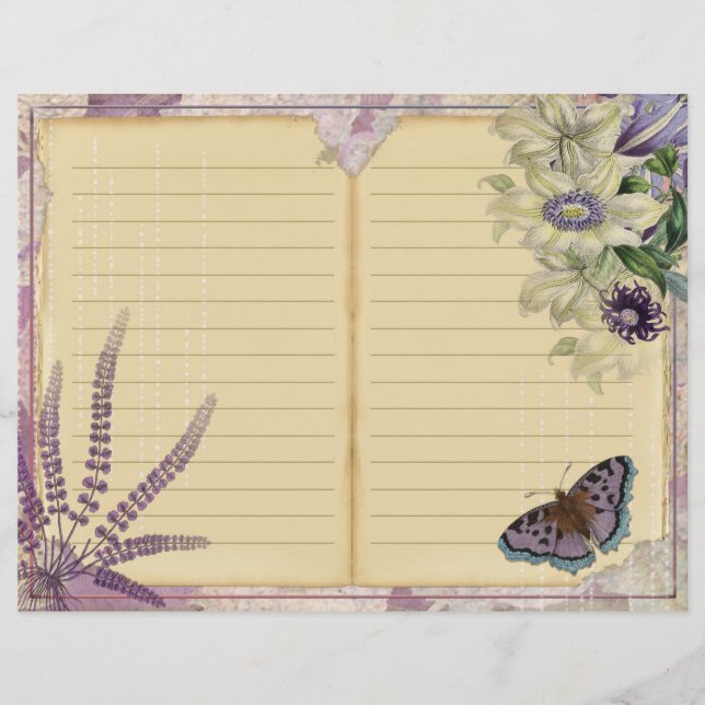 Vintage Lila Passion Blommigt Journal sida (Framsida)
