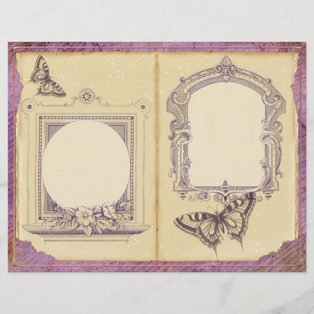 Vintage Lila Passion Blommigt Journal sida (Framsida)