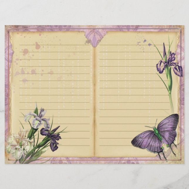 Vintage Lila Passion Blommigt Journal sida (Baksida)