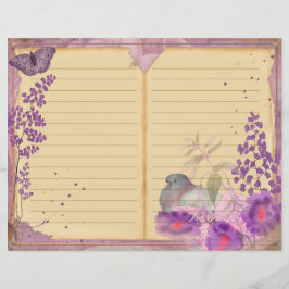 Vintage Lila Passion Blommigt Journal sida