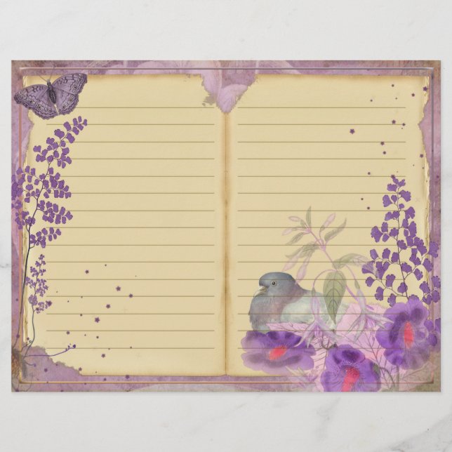 Vintage Lila Passion Blommigt Journal sida (Framsida)