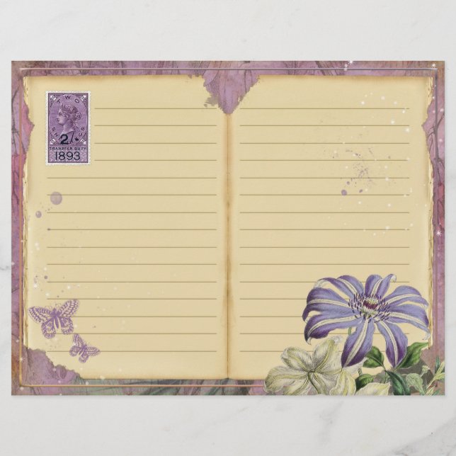 Vintage Lila Passion Blommigt Journal sida (Baksida)