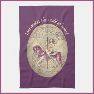 Vintage Lila Retro Carousel Kökshandduk