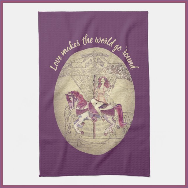 Vintage Lila Retro Carousel Kökshandduk (Skapare uppladdad)